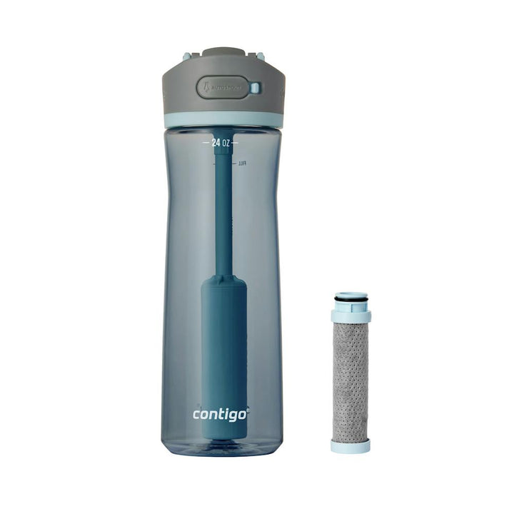 Contigo® Wells Plastic Filter Water Bottle with AUTOSPOUT® Straw Lid and Replacement Filter, 24 Oz. - Dark Ice & Purity [YOM5P] [E4781]